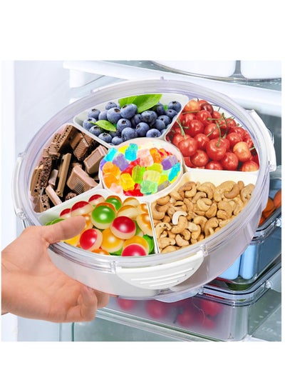Buy Veggie Tray with Lid-Divided Serving Tray with 6 Compartments, Reusable Food Storage Containers for Party Serving Platter, Fruit Vegetable Snack Tray Container, Nut, Desserts, Fridge Organizer in Saudi Arabia