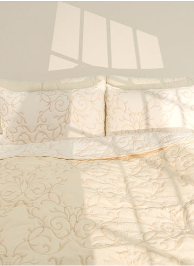 Buy 3pcs 100% Reversible Cotton Quilt Set Ivory Vines Super King Size in UAE