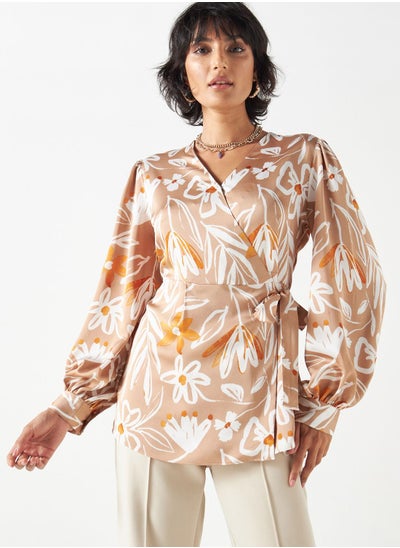 Buy Floral Print Wrap Top in UAE