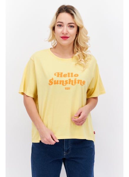 Buy Women Crew Neck Short Sleeves Printed T-Shirt, Yellow in UAE