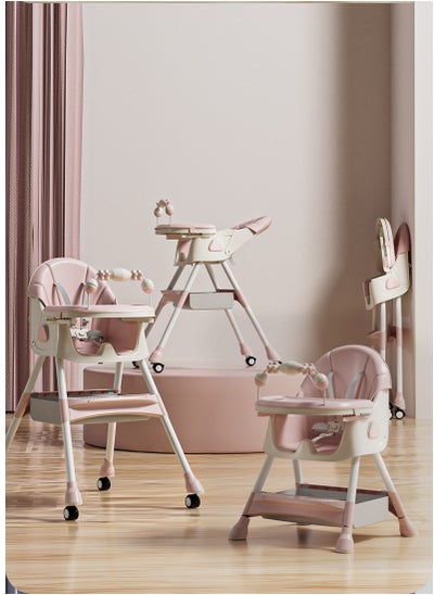 Buy Adjustable Multifunctional Portable Foldable Dining Highchair With Removable Tray-Pink in Saudi Arabia