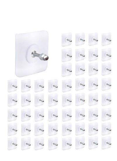 اشتري Adhesive Wall Hooks 50pcs Heavy Duty Wall Hooks Self Adhesive Hook Strong Nail Transparent Screw Holder Self-Sticking Wall Hooks for Bathroom Kitchen Wall Hanging Ceiling Screw Net Length 16mm في السعودية