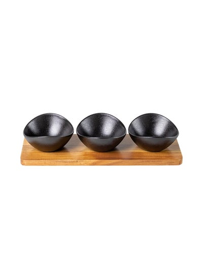 اشتري Nera 3-Piece Chip & Dip With Bamboo Tray 200ml - Black في الامارات