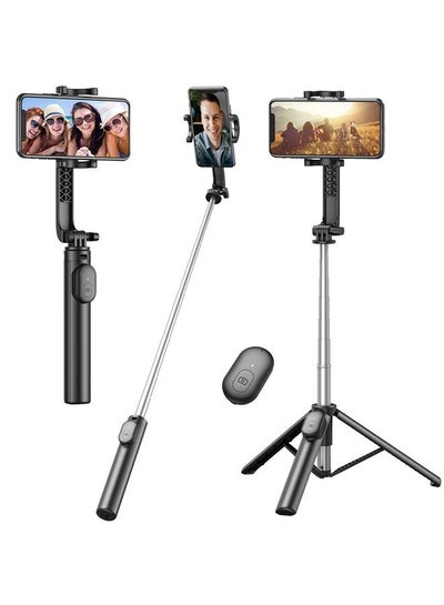 Buy Selfie Stick, Extendable Selfie Stick Tripod with Wireless Remote, Portable Phone Tripod Stand for Group Selfie/Live Streaming/Video Recording Compatible with All Cellphone, Compact Size & Lightweight in UAE