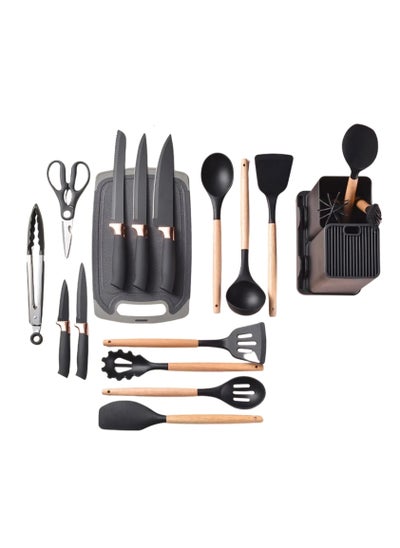 Buy 19 pcs Silicone Kitchen Spatula Set Cooking Utensil Set Non-Stick & Non-Toxic Cooking Tools,Kitchen Tools, Silicone Cooking Utensils, Includes Tongs, Spatula, Turner, Ladle, and More (Black) in UAE