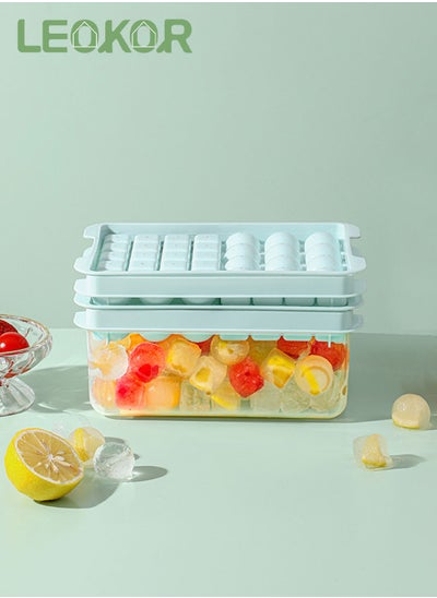 Buy Ice Cube Tray with Lid and Bin, 2 Tray Round and Square Ice Cube Molds, 64 Small Nugget Ice Cube Tray Making with Container and Scoop in Saudi Arabia