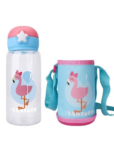 اشتري Kids Water Bottle for School, 700ml BPA-Free Reusable Leak-proof Durable Flamingo Print Plastic Water Bottles with Straw and EVA Cup Cover, Anti-dust Spout Cover في الامارات