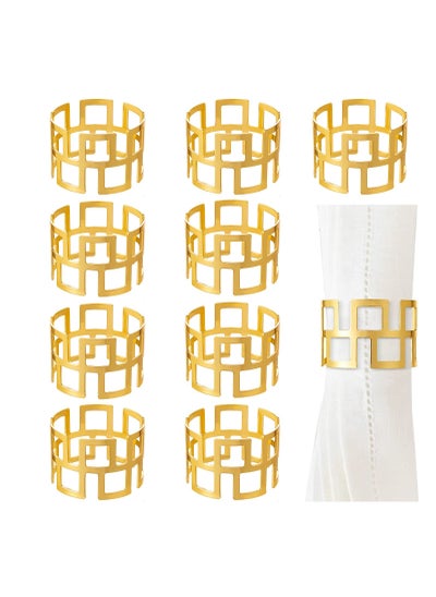 اشتري Set of 10 Gold Napkin Rings Buckles Metal Hollow Cut Holders في السعودية