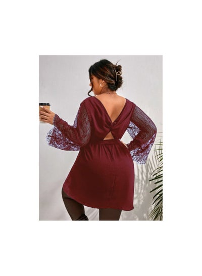 Buy Elegant women's dress with contrast lace and wrap back in Egypt