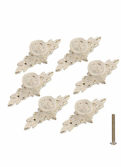 Buy Rose Cabinet Knobs with Backplate, Vintage Kitchen Zinc Alloy Flower Drawer Pull Handles for Dresser Vanity Cupboard Wardrobe, Ivory White & Gold Edge, 6 Pack/European Style in UAE