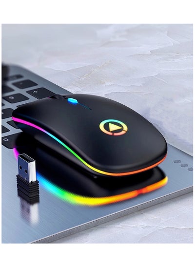 Buy Ultra Thin 2.4GHz 1600DPI 3 Modes Adjustable RGB Light Large Capacity Battery Rechargeable Wireless Mouse in UAE