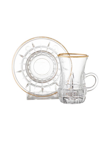 Buy Tea cups set with plates of clear and pure glass consisting of 6 cups and 6 tea plates in Saudi Arabia