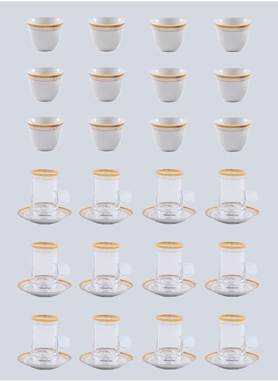 Buy 36-Piece Tea & Coffee Glass And Porcelain Set White/Gold/Clear, Serve for 12 in Saudi Arabia