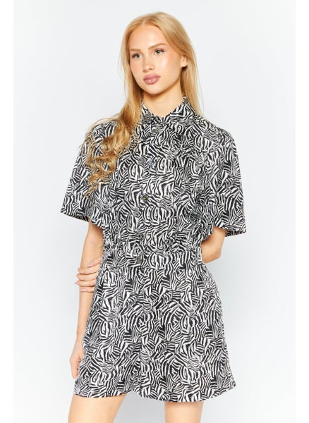 اشتري Women Allover Print Short Sleeve Playsuit, Black/White في الامارات