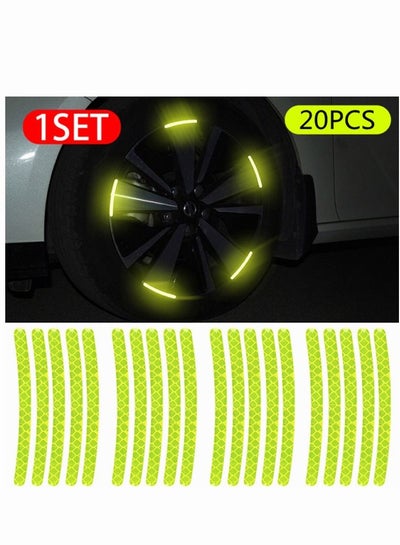 Buy Car Wheel Hub Reflective Stickers Tire Rim Reflective Strips Luminous Stickers Decals for Car Motorcycles 20 PCS in UAE