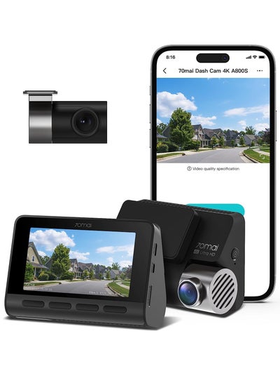 اشتري 70mai 4K Dash Cam A800S, Front and Rear, Super Night Vision with Sony IMX415, 3'' IPS LCD, Parking Mode, ADAS, Loop Recording, iOS/Android App Control في السعودية