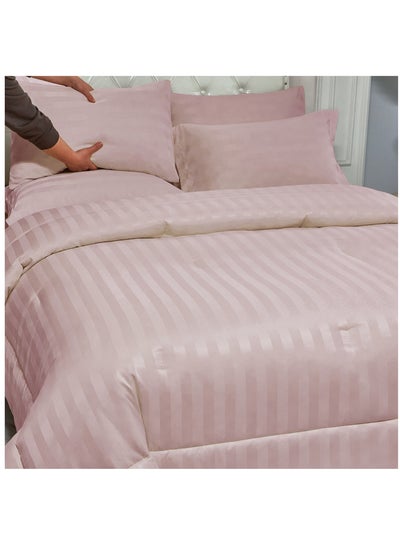 Buy Comforter Set 4-Pcs Single Size Damask Striped All Season Brushed Microfiber Single Bed Set With Down Alternative Filling,lavender in Saudi Arabia