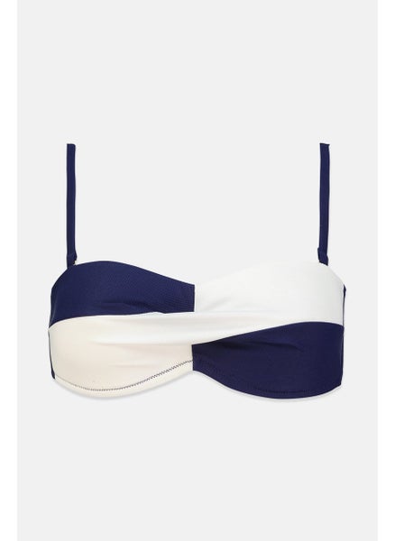 Buy Women Lightly Padded Solid Bikini Top, White and Navy in Saudi Arabia