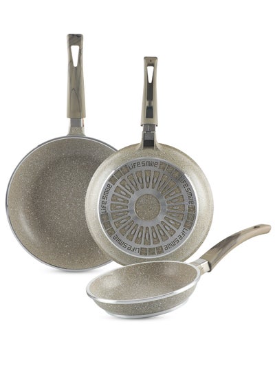 Buy Frying Pan Set - Multi Layer Granite Coating Fry Pan | Include 1x20CM -1x24CM & 1x28CM Non Stick Pan - Heat-Resistant Handle Hanging Loop - PFOA Free Grey in UAE