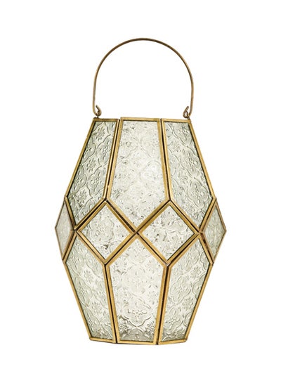 Buy HilalFul Golden with Clear Embossed Glass Decorative Candle Holder Lantern | For Home Decor in Eid, Ramadan, Wedding | Living Room, Bedroom, Indoor, Outdoor Decoration | Islamic Themed | Moroccan in UAE