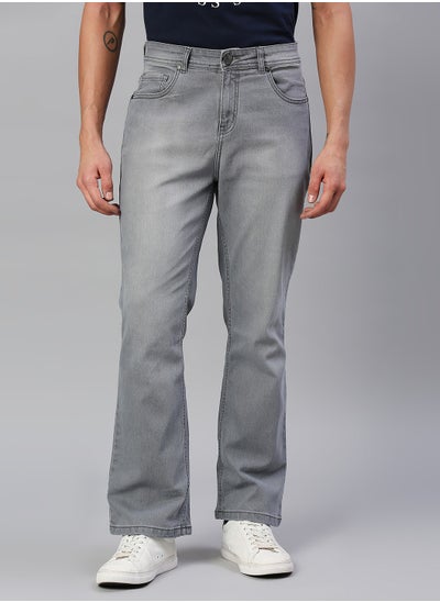 Buy Men Grey Bootcut Light Fade Stretchable Cotton Jeans in UAE