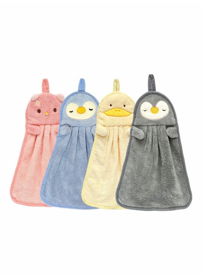 اشتري 4 Packs Cute Hand Towels - Ultra Thick Children Bathroom Hand Towels Cartoon Animals Microfiber Absorbent Hand Towels for Kitchen في السعودية