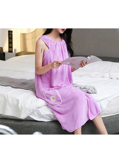 Buy Women's Bath Towel Robe Robe Body Spa Bath Wrap Toweling Robe (Purple) in UAE