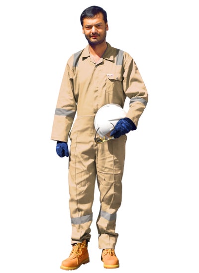 Buy Chief Safety Coverall with Reflective Tapes Khaki, 195gsm in UAE