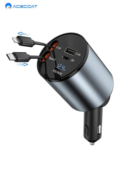 Buy Retractable Car Charger 60W(Max), 4 in 1 Type C Super Fast Car Charger Adapter with Two Retractable iPhone Charger Cables and Two Car Phone Charger Ports for iPhone 15/14/iPad,Samsung S24/S23,Google in Saudi Arabia