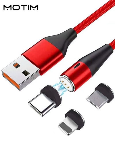 Buy 3 in 1 Magnetic Charging Cable 3A Fast Charge Nylon Braided Cord Compatible With Micro USB Type C and All iProduct Device(Lightning/Type-C/Micro) Support Data Transfer in Saudi Arabia