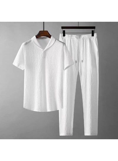 اشتري 2024 Mens Casual Suit Slim Fit Fashion Summer White [set] في السعودية