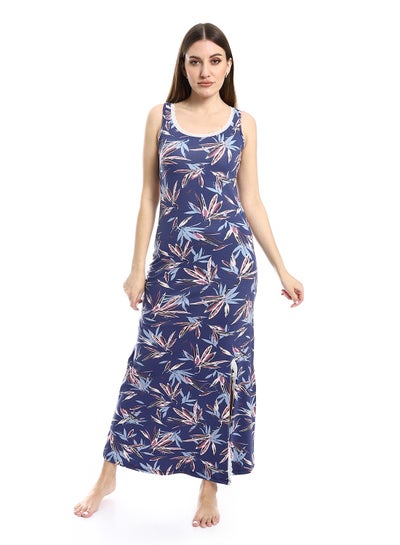 Buy Patterned Sleeves Long Nightgown with Side Slit - Mauve in Egypt
