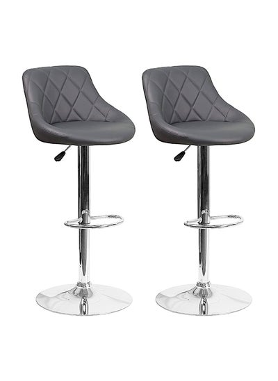 Buy SBF Height Adjustable Bar Stools | Set of 2 PU Leather Swivel Chairs with Backrest and Footrest | Hydraulic Chrome Base for Kitchen & Dining, Grey in UAE