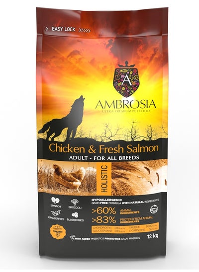 Buy AMBROSIA CHICKEN & FRESH SALMON ADULT FOR ALL BREEDS 12kg. in UAE