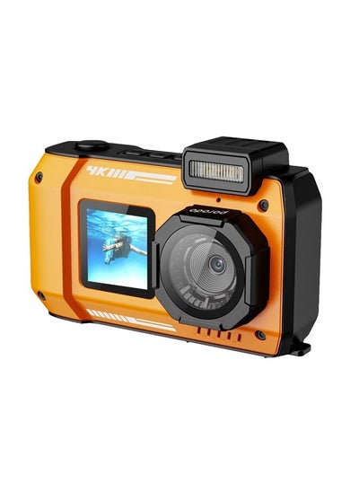 Buy Waterproof Digital Camera Dual Screen & 18x Zoom 48MP Full HD 1080 IP68 Digital Camera - Orange in UAE