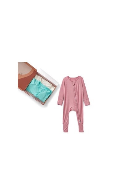 اشتري Set of 3 Bamboo Spandex Zipper Sleepsuit- White/Sky/Lilac 0-3m في الامارات