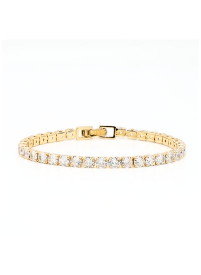 Buy Classic Tennis Bracelet for Women | 18k Gold Plated, 925 Sterling Silver | 5A Hand-Carved Cubic Zirconia, Hand-finished | 4mm Brilliant Round Stone Gold Bracelets for Women in UAE