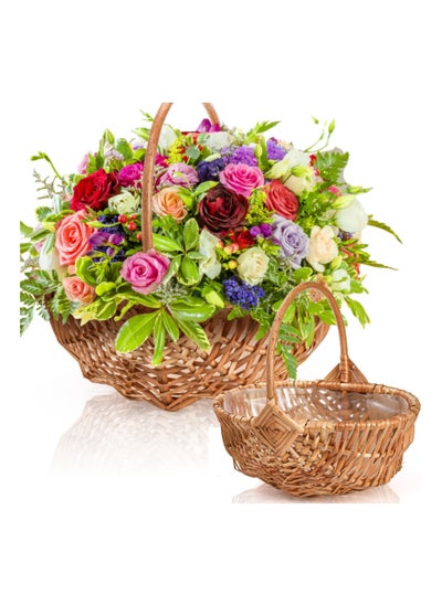 اشتري SYOSI 2 Pack Rattan Flower Basket, Handmade Wicker Planter Basket Set with Plastic Liner, Woven Storage Basket Gift Basket for Home Wedding Garden Decoration Picnic Storage 2 Sizes في الامارات