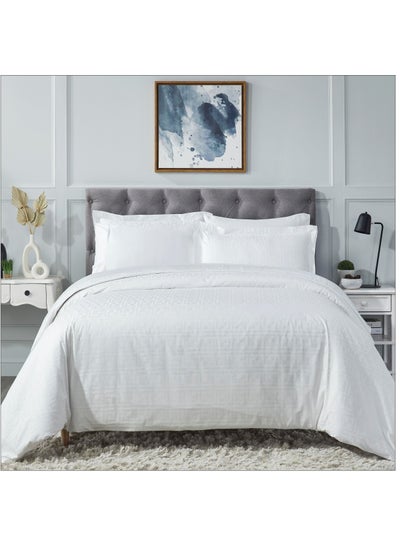 Buy Cotton Comforter Set 7-Pieces Double Size Hotel Style All Season Bedding Set With Removable Cover And Down Alternative Filling, White in Saudi Arabia