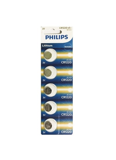 Buy 5-Pieces Philips CR1220 Lithium Cell 3V Batteries in UAE