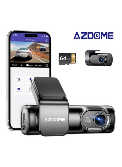 اشتري AZDOME M301 2K Dash Cam Front and Rear, Built in WiFi, Dual Dashcams for Cars, Voice Control Car Camera with UHD 1440P, Night Vision, G-Sensor, Parking Monitor, 64GB SD Card Included في السعودية