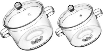 2pcs Glass Stew Pots with Lids Double Handles 1350ml and 1500ml Heat ...
