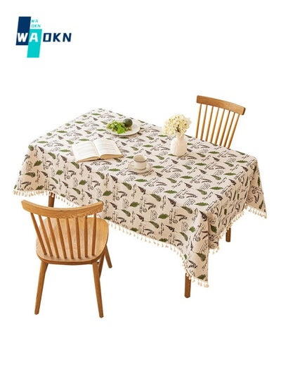 Buy Rustic Leaf Print Tablecloth, Polyester Top Protection, Rectangular Table Top Decoration, Tassel Table Cover (140X180 cm - 4 Seats) in UAE