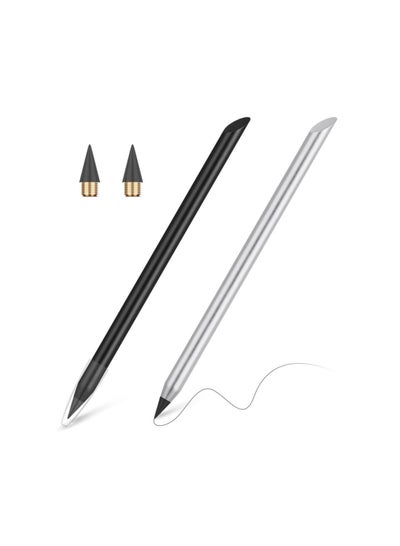 اشتري 2PCS Metal Inkless Pencil Infinity Pencil Reusable Everlasting Pencil Replaceable Nib Pencil with 2 Replaceable Nib for Writing Drawing Students في السعودية