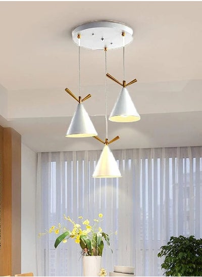 Buy Modern White Matte Triple Pendant Light with Gold Accents – Adjustable Ceiling Fixture for Contemporary Interiors - White in Saudi Arabia