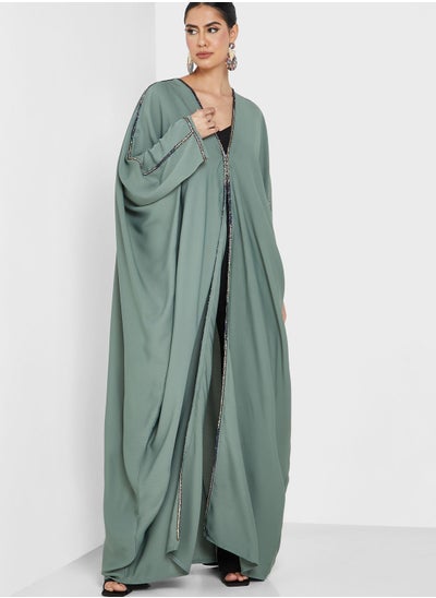 Buy Pleat Detail Sleeve Embellished Abaya in Saudi Arabia