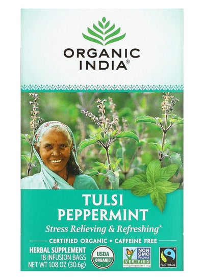 Buy Tulsi Tea Peppermint Caffeine-Free 18 Infusion Bags 1.08 oz (30.6 g) in UAE