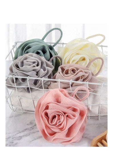 Buy Lifenpure™ 5 pcs Flower Shaped Shower Scrubber Bathing Balls Mesh Loofah Sponge in UAE