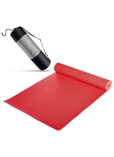 Buy PVC Yoga Exercise Mat With Carrying Bag 6MM Thick x173cm Lx61cm W, Red in Egypt