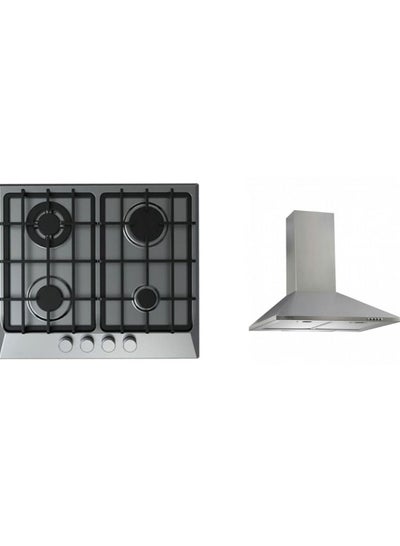 Buy Built-In Hob-4 Gas Burners HAFR60CMS-TC Silver + Icook Built-In Hood Chimney GUSTO60x-Silver in Egypt